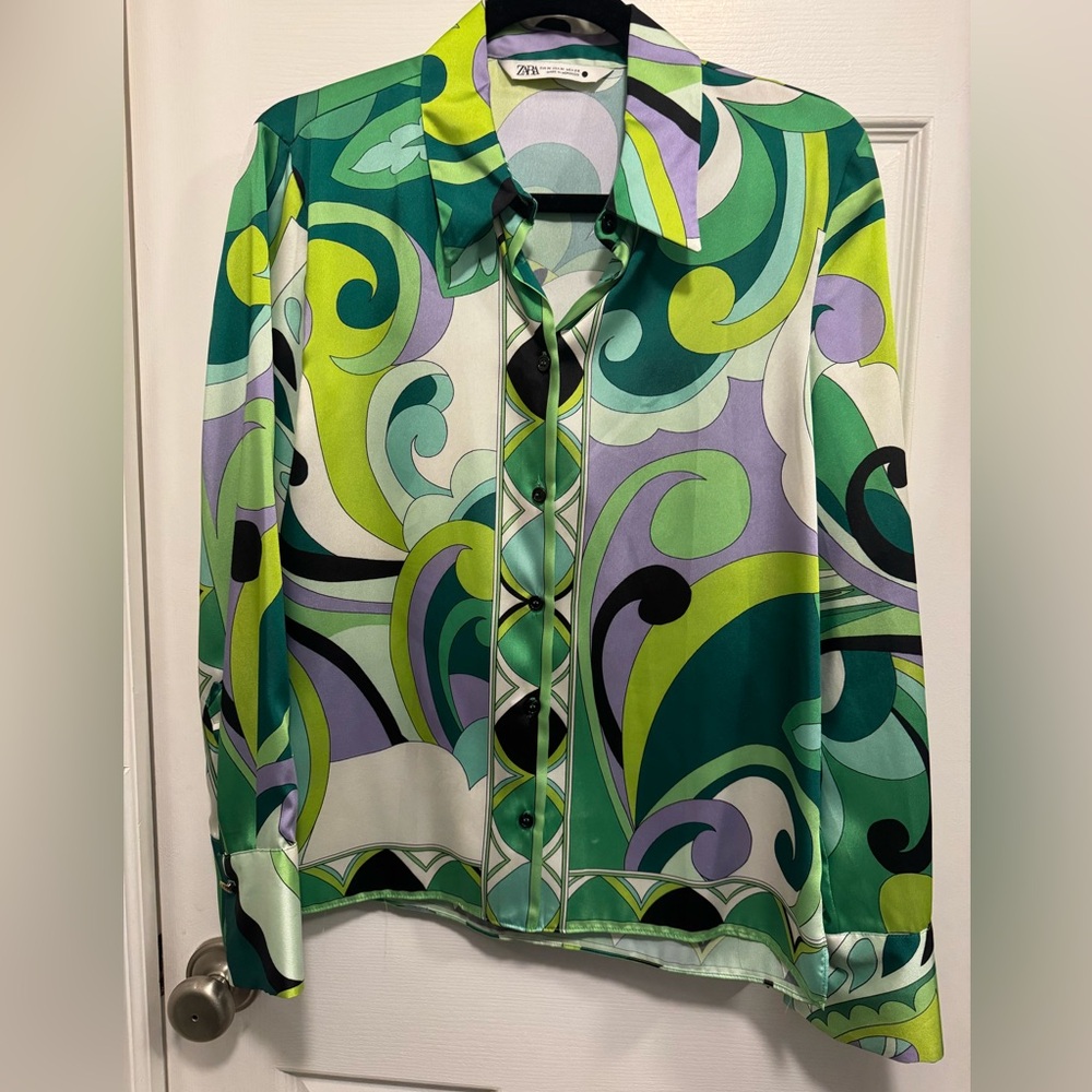 Zara Multicolor Swirl Button Down Shirt